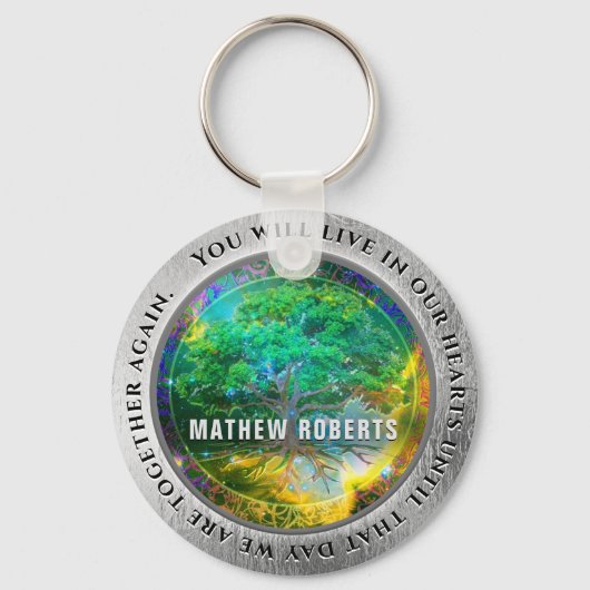 Add Name Silver Memorial Tree of Life Schlüsselanhänger (Vorderseite)