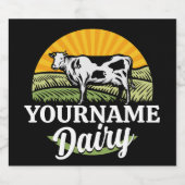 ADD NAME Sunset Dairy Farm Grazing Holstein Kuh Bierflaschenetikett (Einzelnes Label)