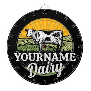 ADD NAME Sunset Dairy Farm Grazing Holstein Kuh Dartscheibe