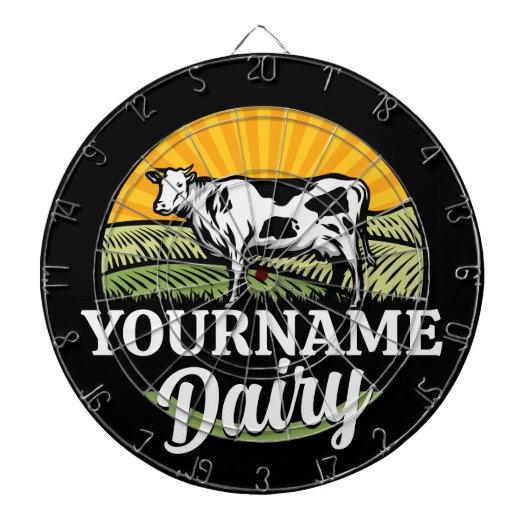 ADD NAME Sunset Dairy Farm Grazing Holstein Kuh Dartscheibe (vorne)