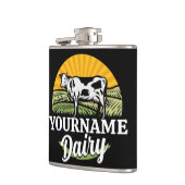 ADD NAME Sunset Dairy Farm Grazing Holstein Kuh Flachmann (Links)