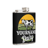 ADD NAME Sunset Dairy Farm Grazing Holstein Kuh Flachmann (Rechts)