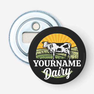 ADD NAME Sunset Dairy Farm Grazing Holstein Kuh Flaschenöffner