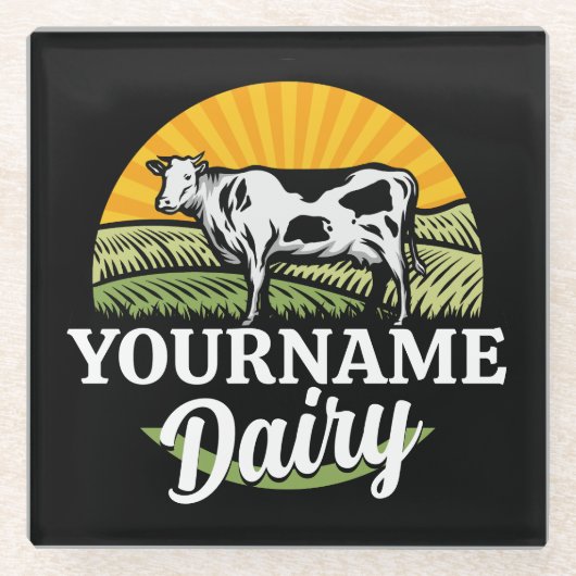 ADD NAME Sunset Dairy Farm Grazing Holstein Kuh Glasuntersetzer (Vorderseite)