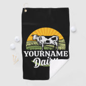 ADD NAME Sunset Dairy Farm Grazing Holstein Kuh Golfhandtuch (Insitu)