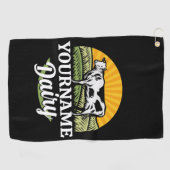 ADD NAME Sunset Dairy Farm Grazing Holstein Kuh Golfhandtuch (Horizontal)