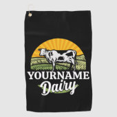 ADD NAME Sunset Dairy Farm Grazing Holstein Kuh Golfhandtuch (Vorderseite)