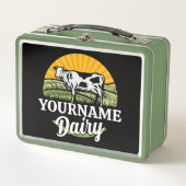 ADD NAME Sunset Dairy Farm Grazing Holstein Kuh Metall Brotdose (Vorderseite)