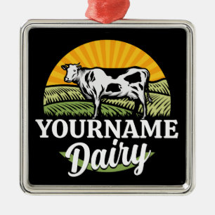 ADD NAME Sunset Dairy Farm Grazing Holstein Kuh Ornament Aus Metall