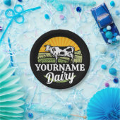 ADD NAME Sunset Dairy Farm Grazing Holstein Kuh Pappteller (Party)