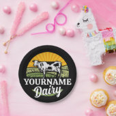 ADD NAME Sunset Dairy Farm Grazing Holstein Kuh Pappteller (Party)