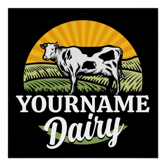 ADD NAME Sunset Dairy Farm Grazing Holstein Kuh Poster (Vorderseite)