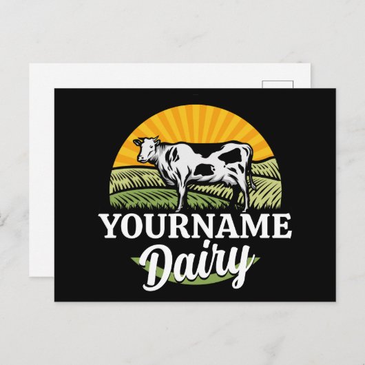 ADD NAME Sunset Dairy Farm Grazing Holstein Kuh Postkarte (Vorne/Hinten)
