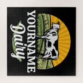 ADD NAME Sunset Dairy Farm Grazing Holstein Kuh Puzzle (Horizontal)