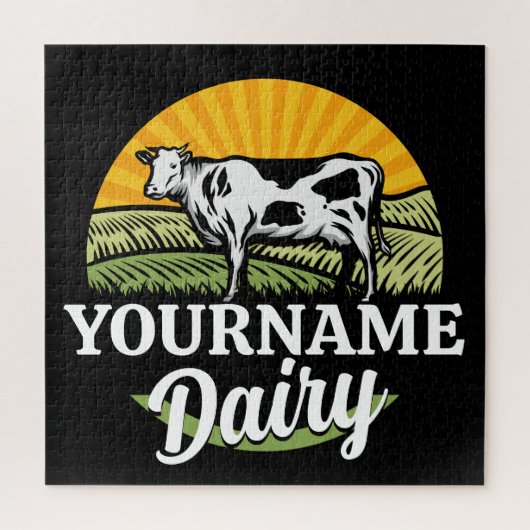 ADD NAME Sunset Dairy Farm Grazing Holstein Kuh Puzzle (Vertikal)