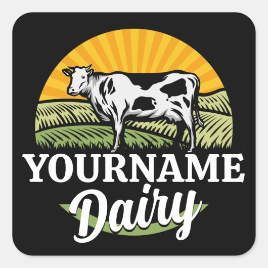 ADD NAME Sunset Dairy Farm Grazing Holstein Kuh Quadratischer Aufkleber (Vorderseite)