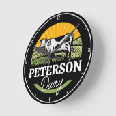 ADD NAME Sunset Dairy Farm Grazing Holstein Kuh Runde Wanduhr (Winkel)