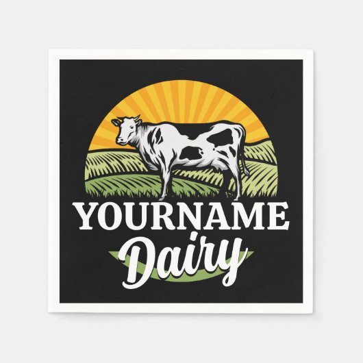 ADD NAME Sunset Dairy Farm Grazing Holstein Kuh Serviette (Vorderseite)
