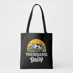 ADD NAME Sunset Dairy Farm Grazing Holstein Kuh Tasche