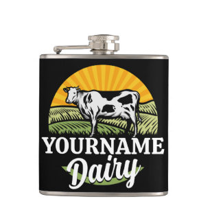 ADD NAME Sunset Dairy Farm Weidende Holstein-Kuh Flachmann