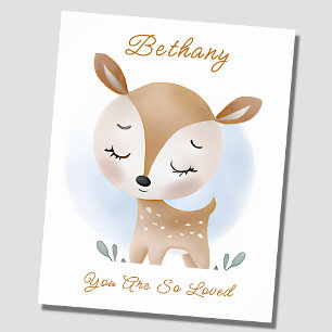 Add Name Text, Baby Deer Fawn Woodland Blue Sky Poster