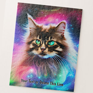 Add Name Text, Beautiful Long Hair Cat In Space    Puzzle