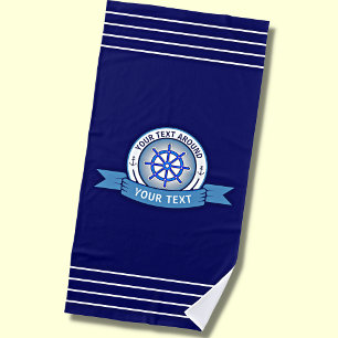 Add Name Text, Blau Weiß Nautical Schiffsrad Strandtuch