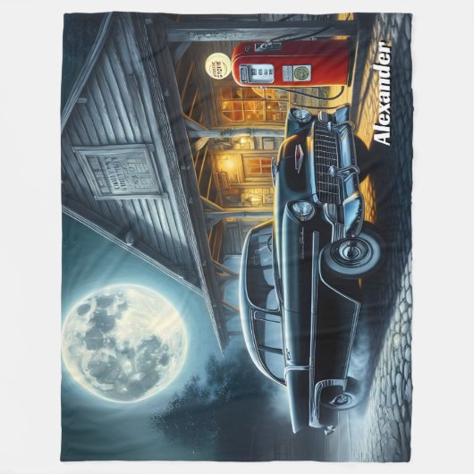 Add Name Text, Classic Car in Moonlight Fleecedecke (Vorderseite)