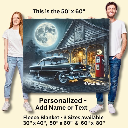 Add Name Text, Classic Car in Moonlight Fleecedecke