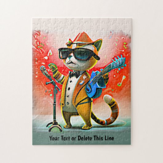 Add Name Text Ginger Cat Singer Sunglasses Hat Puzzle (Vertikal)