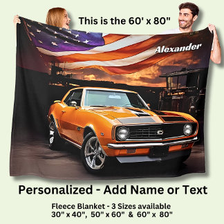 Add Name Text, Orange Muscle Car Fleecedecke