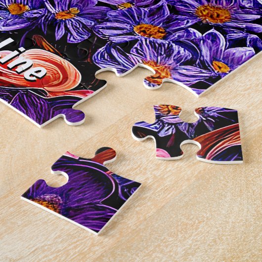 Add Name Text, White Cat with Abstract Flowers Puzzle (Seite)