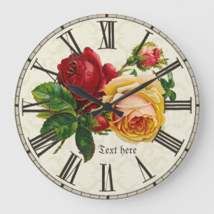 Add name to shabby chic vintage art roses flowers große wanduhr