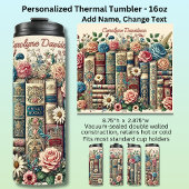 Add Name Vintage Books & Flowers Thermosbecher