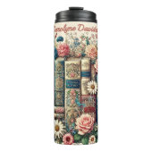 Add Name Vintage Books & Flowers Thermosbecher (Vorderseite)