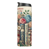 Add Name Vintage Books & Flowers Thermosbecher (Nach rechts gedreht)