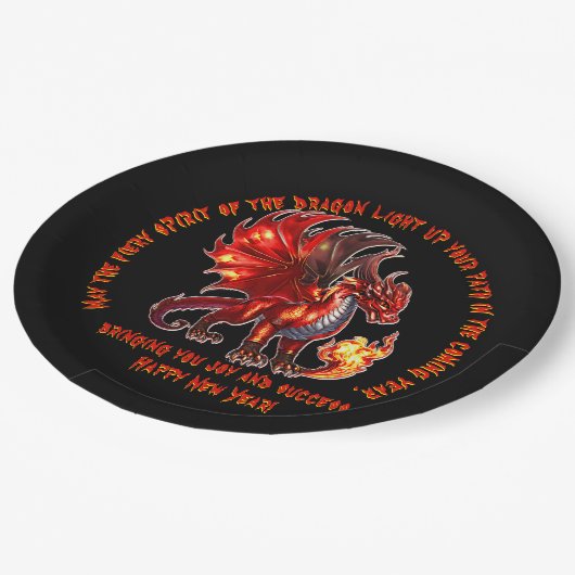 Add Name Year, Text -  Fire Dragon New Year Pappteller (Schrägansicht)