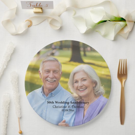 Add Photo Text Overlay 50th Wedding Anniversary Pappteller (Hochzeit)