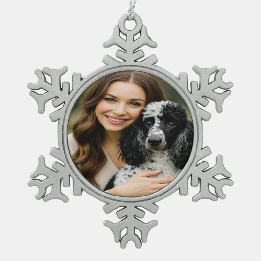 Add Poddle Photo Personalize Customize Schneeflocken Zinn-Ornament (Vorderseite)