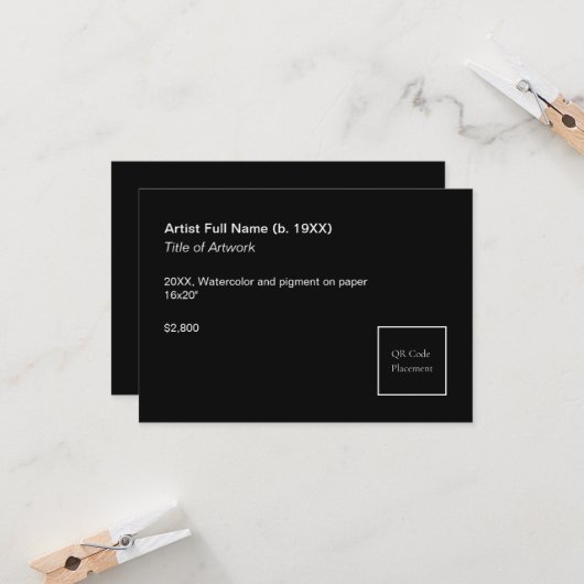 Add QR Code Artwork Exhibition Label Template Karte (Vorderseite/Rückseite Beispiel)