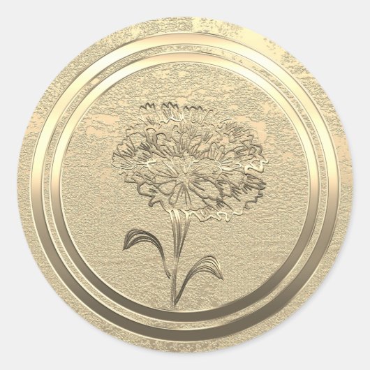 Add Text Gold Carnation January Runder Aufkleber (Vorderseite)