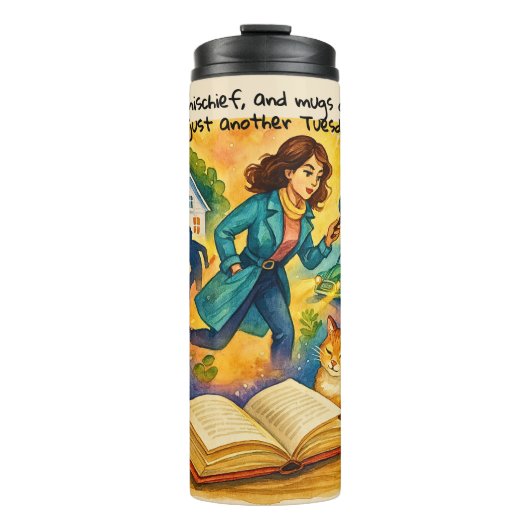 Add Text Name, Murder Mischief Coffee Thermosbecher (Vorderseite)