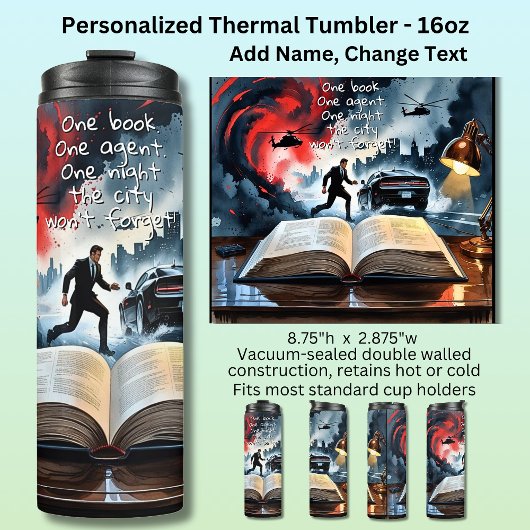 Add Text Name, Spy Mystery Action Book Novel Thermosbecher