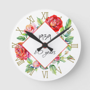 ADD Year Geboren AGE Geburtstagsgeschenk für Rose Runde Wanduhr