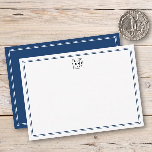 Add Your Logo Blue Double Border Business Mitteilungskarte