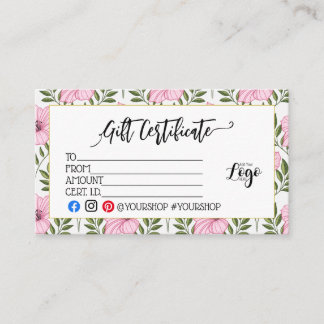 ADD YOUR LOGO Business Gift Certificate Marketing  Visitenkarte