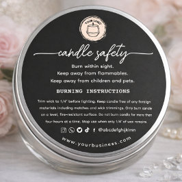 Add your Logo Elegant Black Candle safety Label Runder Aufkleber