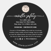 Add your Logo Elegant Black Candle safety Label Runder Aufkleber (Vorderseite)