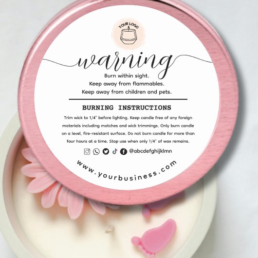 Add your Logo Elegant Personalized Candle Warning  Runder Aufkleber