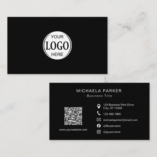 Add Your Logo Professional Minimalist Black  Visitenkarte (Vorne/Hinten)